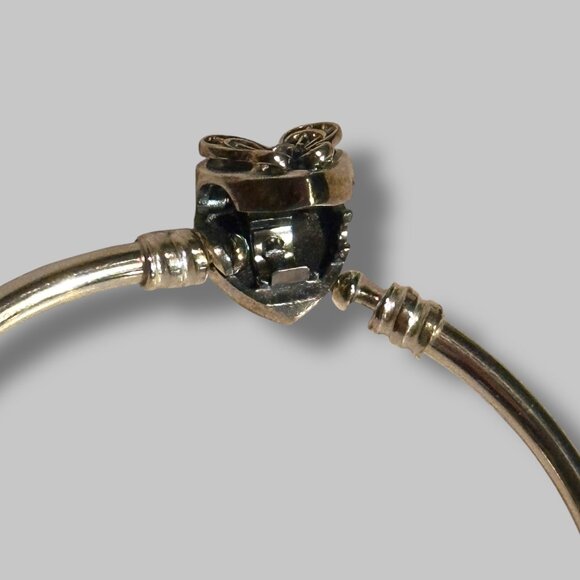 Pandora Heart Charm Sterling Silver Bangle Bracelet, w/Graduation Cap Charm, Wit - Picture 6 of 16